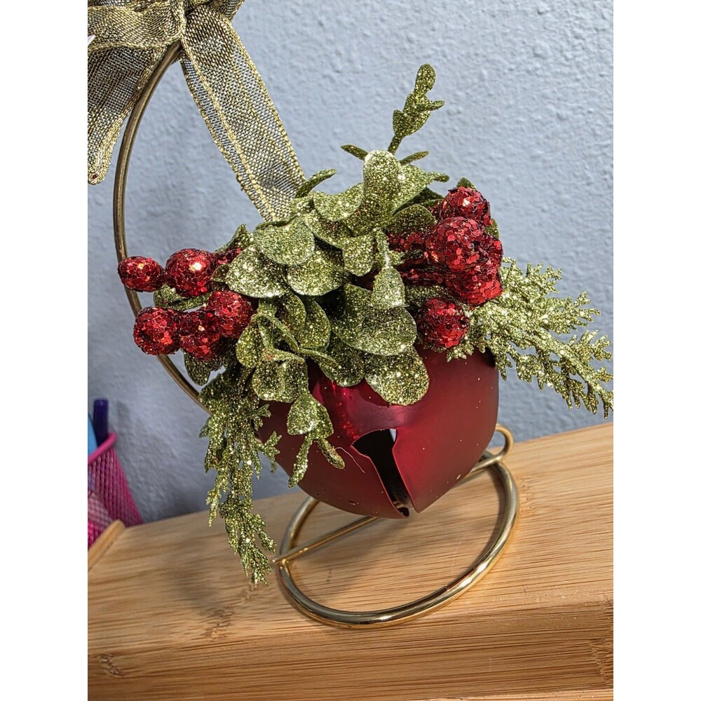 Ganz Kissing Krystals Mistletoe Red Sleigh Bell 5" Christmas Hanging Ornament